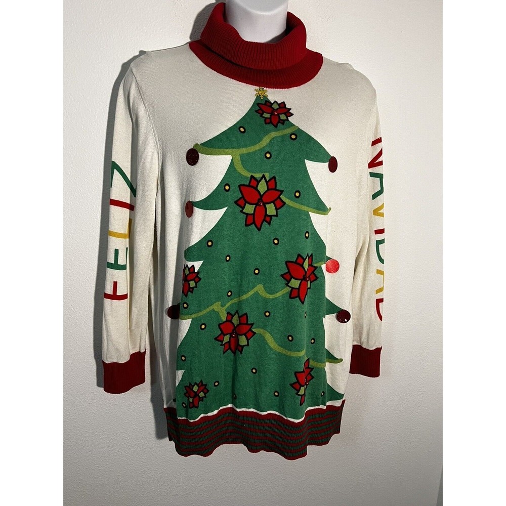 Wham 2018 Feliz Navidad Ugly Christmas Tree Sweater Womens XL Sequins Beads